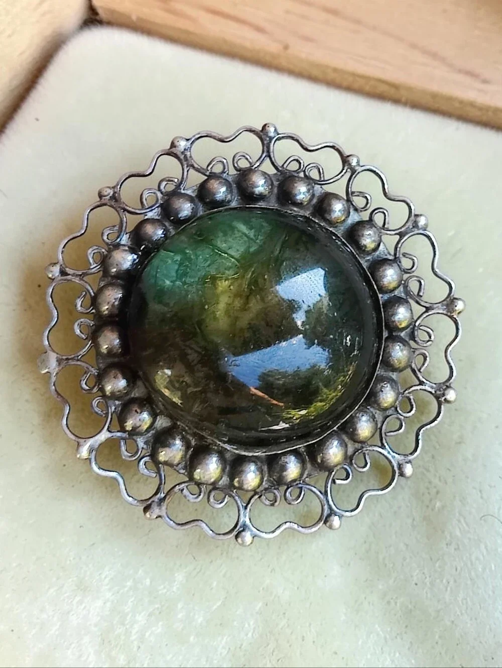 Vintage Sterling Silver Gemstone Brooch